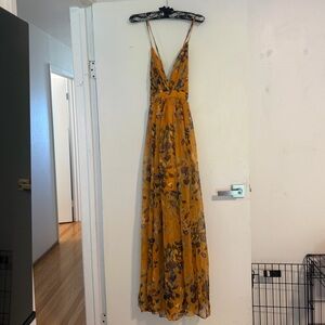 Yellow Floral Maxi Dress with Spaghetti Straps